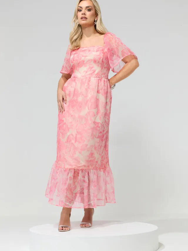 Yours London Roze Bloemenjurk Van Organza-56 Pink