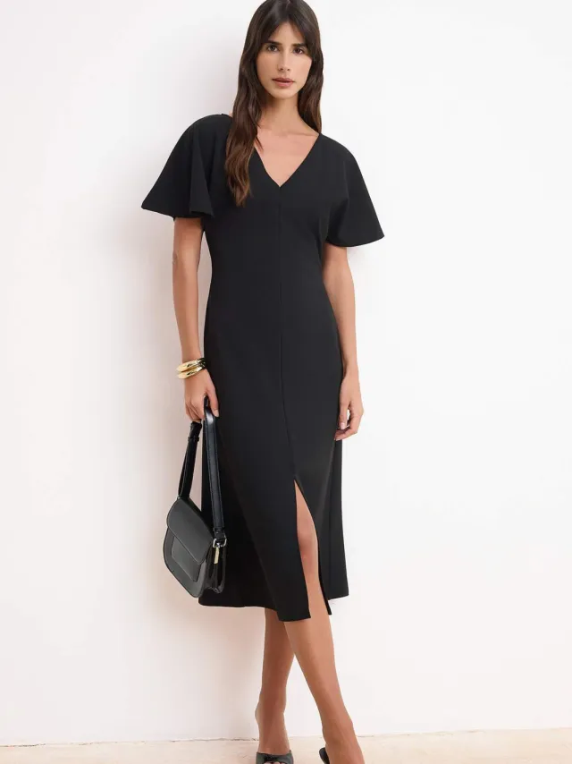 Trendyol TRENDYOLMİLLA Dames Zwart Effen Midi Kort Bodycon Jurken