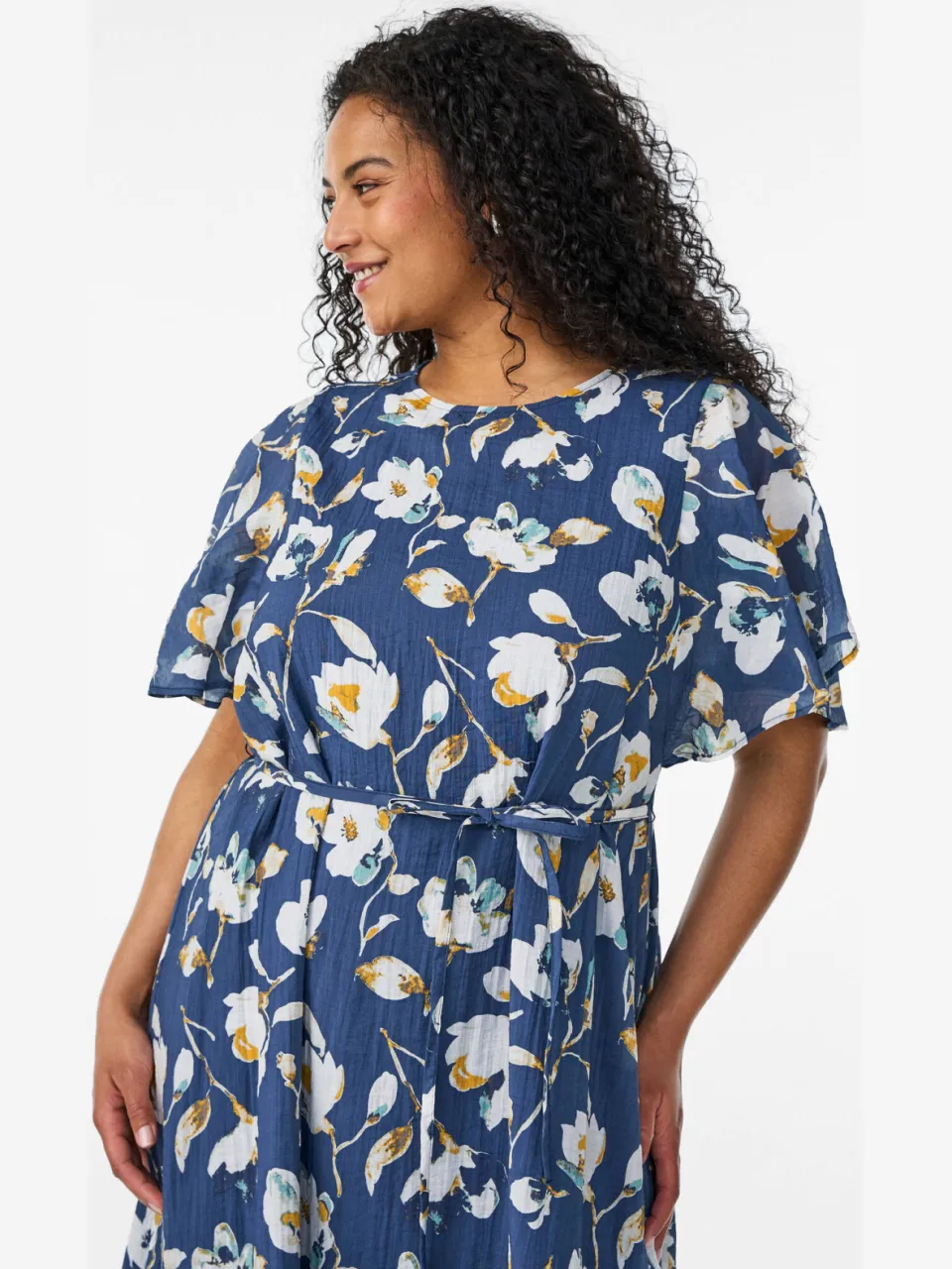 Zizzi gebloemde midi jurk Plus Size - blauw, foto 4