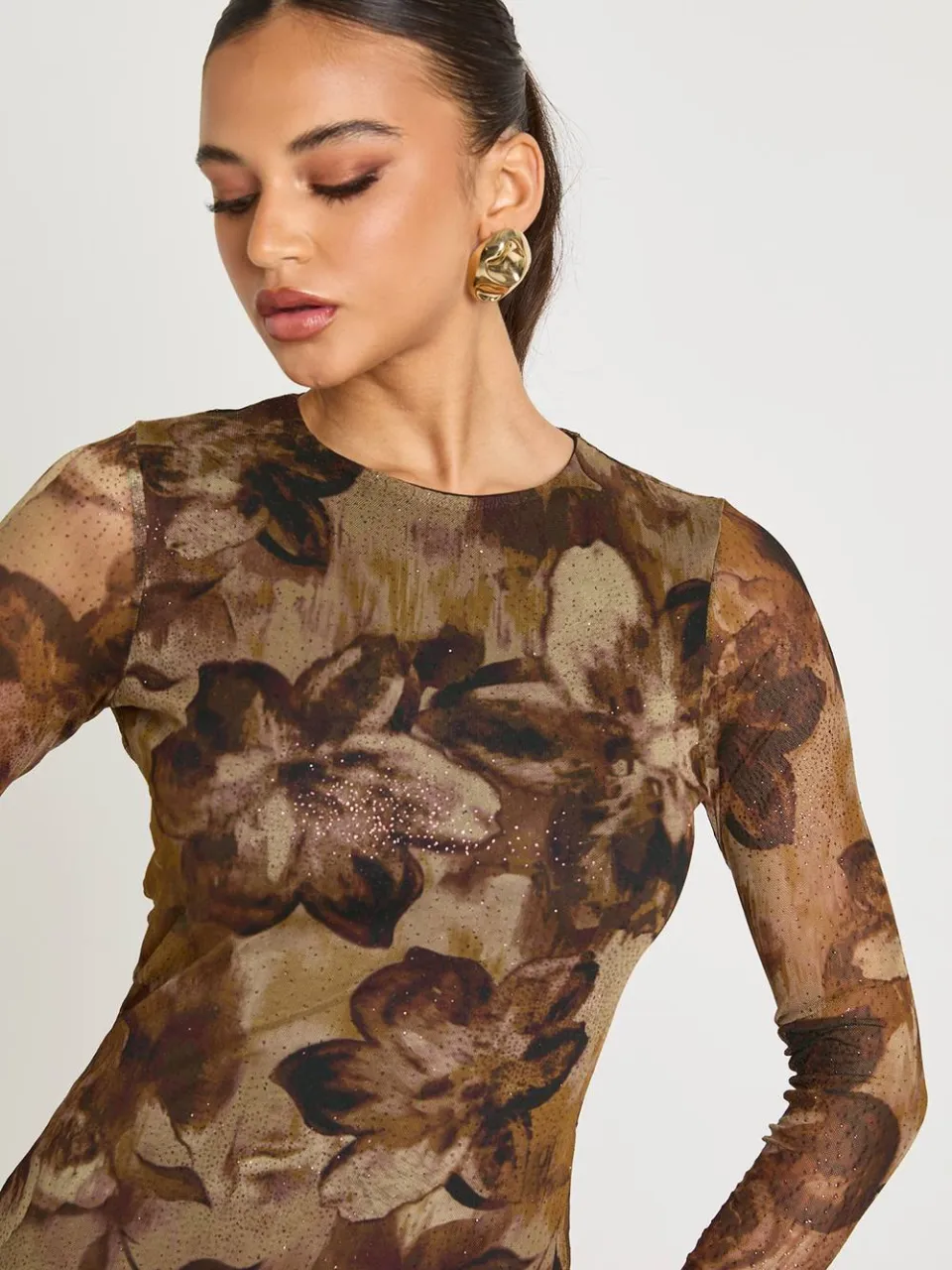 boohoo Dames Bedrukte Glitter Mesh Mini Jurk groente, foto 4