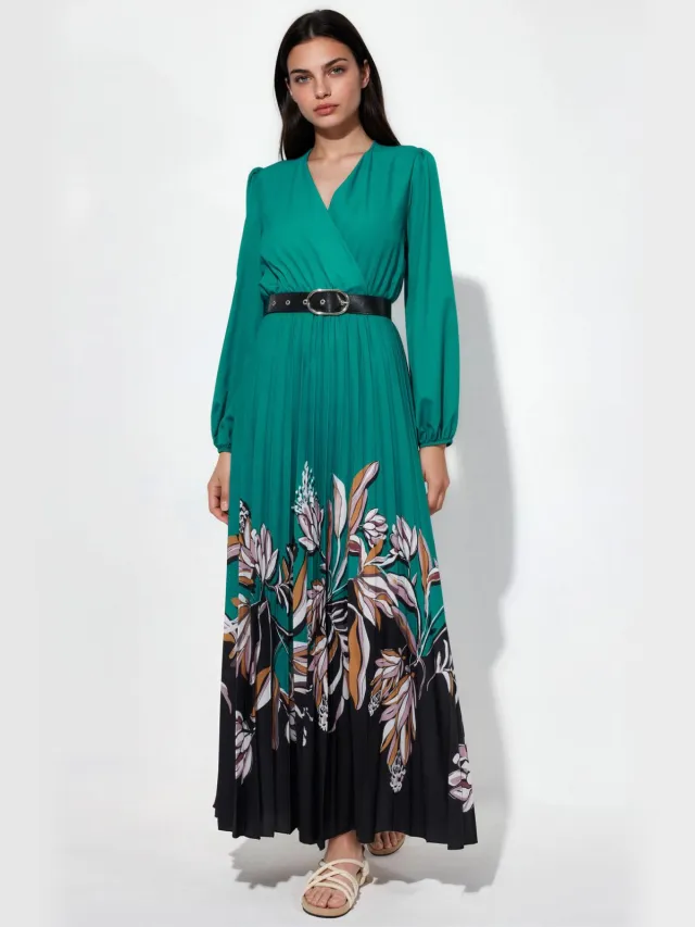 MSN Collection Bloemen Midi-jurk met Ceintuur Veelkleurig