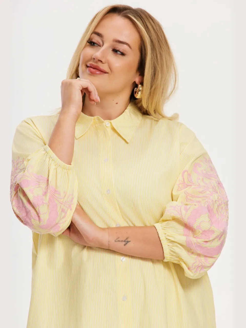 Yoek Blouse-jurk FLOWER STRIPE | Geel, foto 5