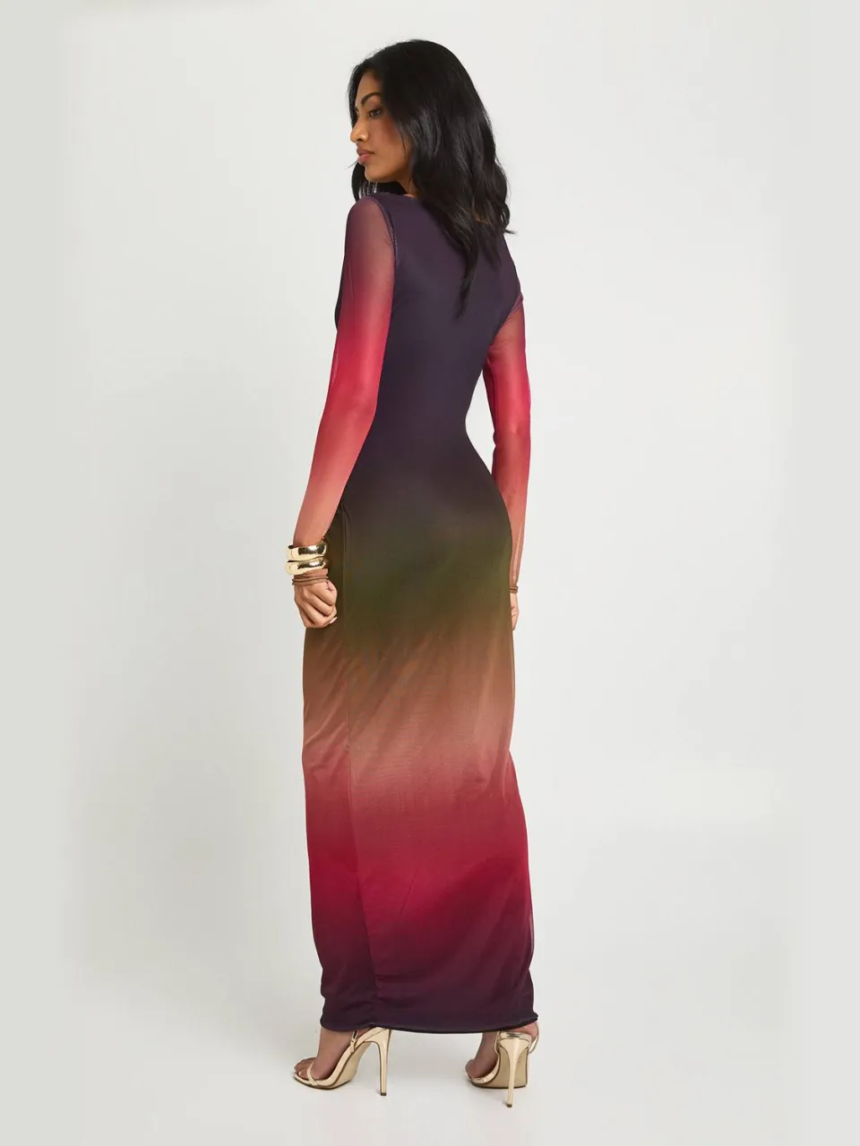 boohoo Dames Knoop Detail Lange Mouwen Maxi Jurk multicolor, foto 2