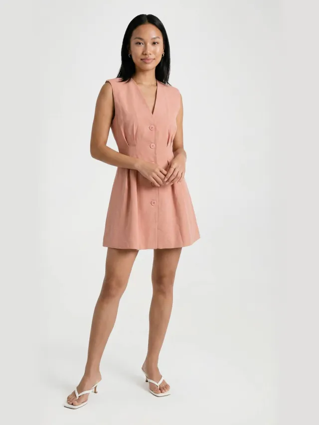 boohoo Dames Linnen-look Getailleerde Mini Jurk woestijnroos
