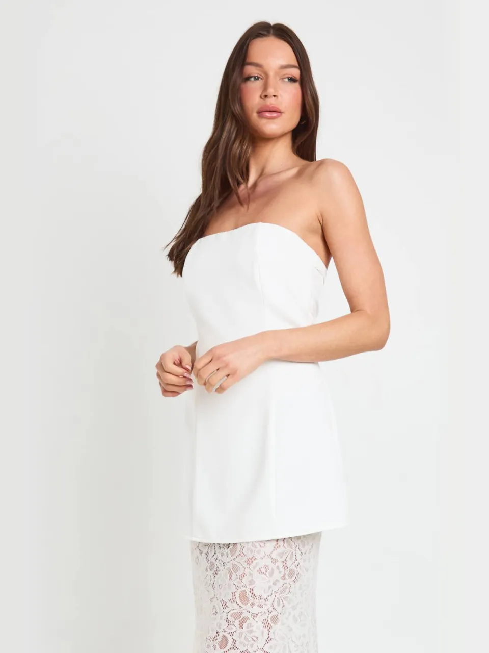 boohoo Dames Bandeau Kanten Rok Maxi Jurk ivoor, foto 3