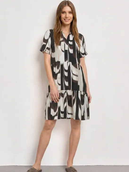 Street One Knielange jurk met korte mouwen en print Bruin