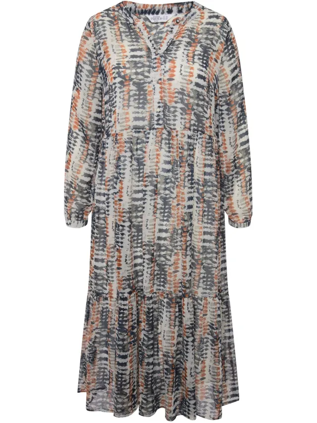 Studio Untold Dames - Maxi-jurk A-lijn batikprint ronde hals knoopsluiting - Donkerblauw - Maat 46+