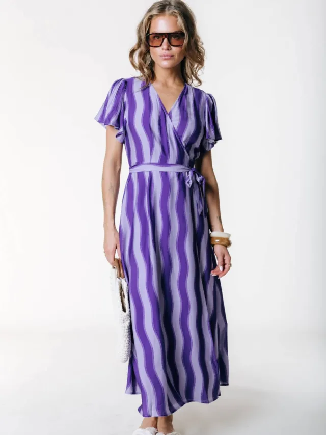 Colourful Rebel viscose maxi gestreepte wikkeljurk - lavendel