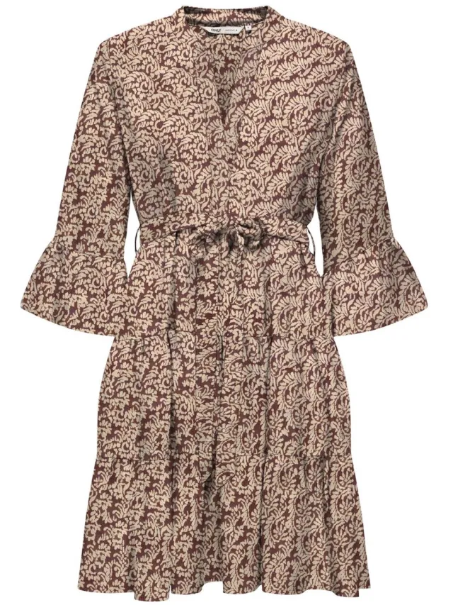 Only ONLSINA LIFE 3/4 SHORT DRESS NOOS WVN Dames Jurk Spiced Apple AOP:ETHNIC PAISLEY