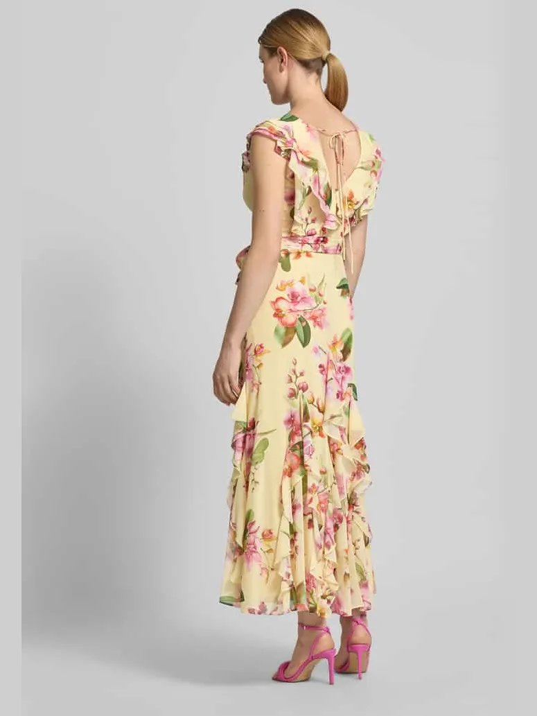 V by Vera Mont maxi-jurk met volants en strikceintuur geel, foto 4
