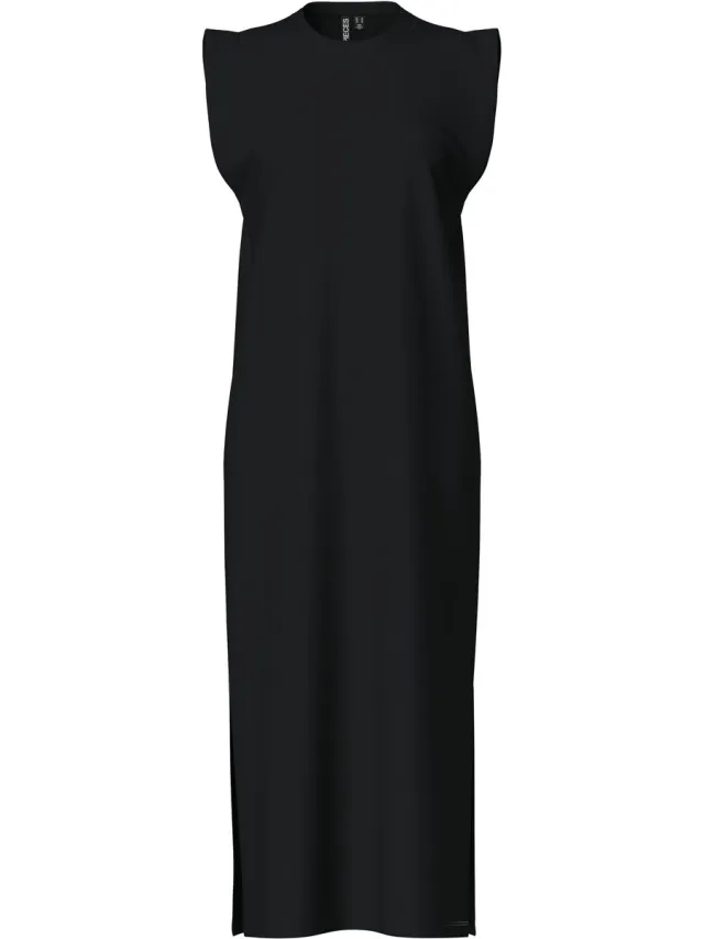 Pieces PCCHILLI Summer Sweat Dress - Loungewear Dress - Lang katoenen dames nachthemd - Zwart /