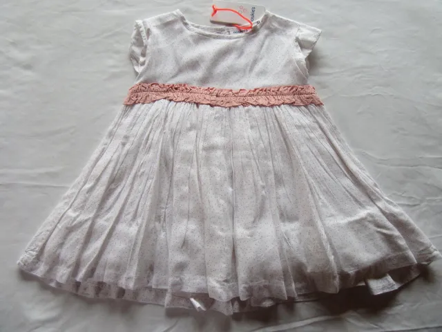 Noukie's Jurk - Feest kleedje - Wit stip rose met onderrok - 18 maand , 86 wit met rose