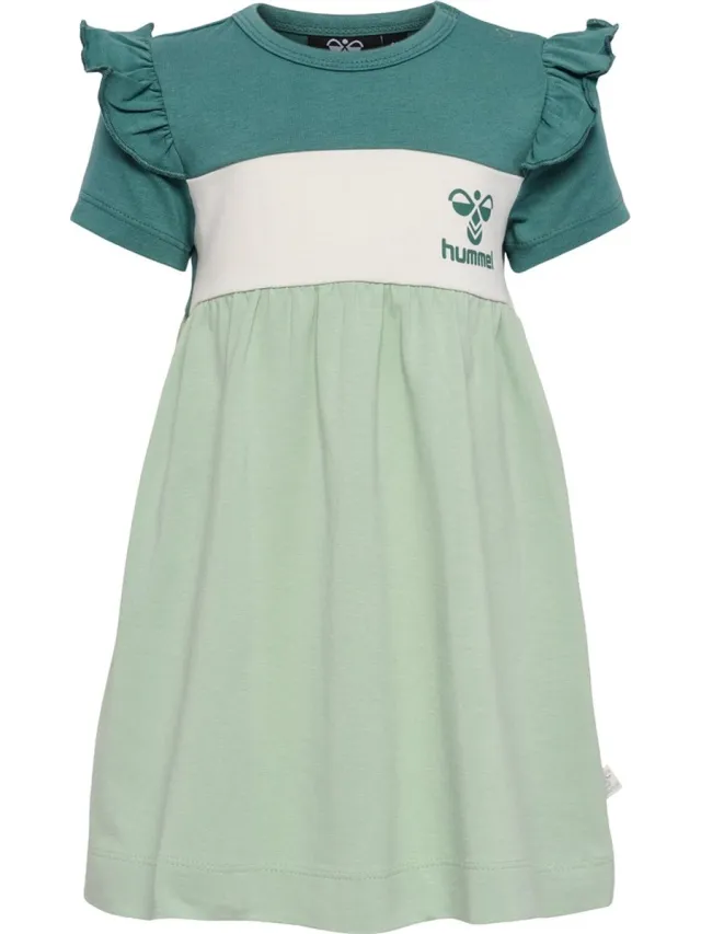 Hummel Kinder Kleid Kurzarm Talya Dress S/S 219856 Silt Green-74 - ca. 9 Monate