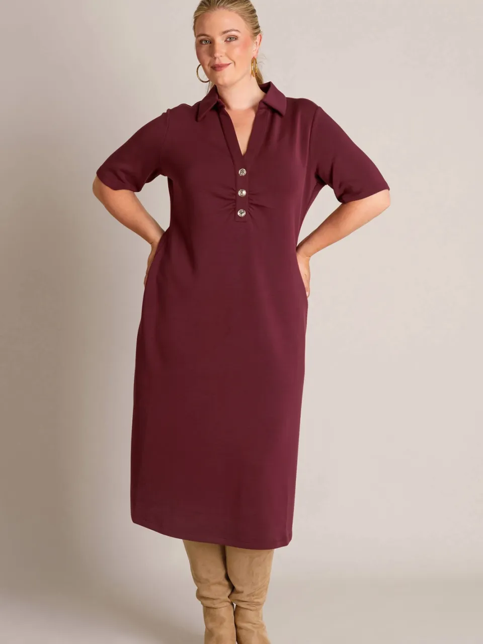 Yest Curve jurk met kraagje Plus Size - donkerrood, foto 4