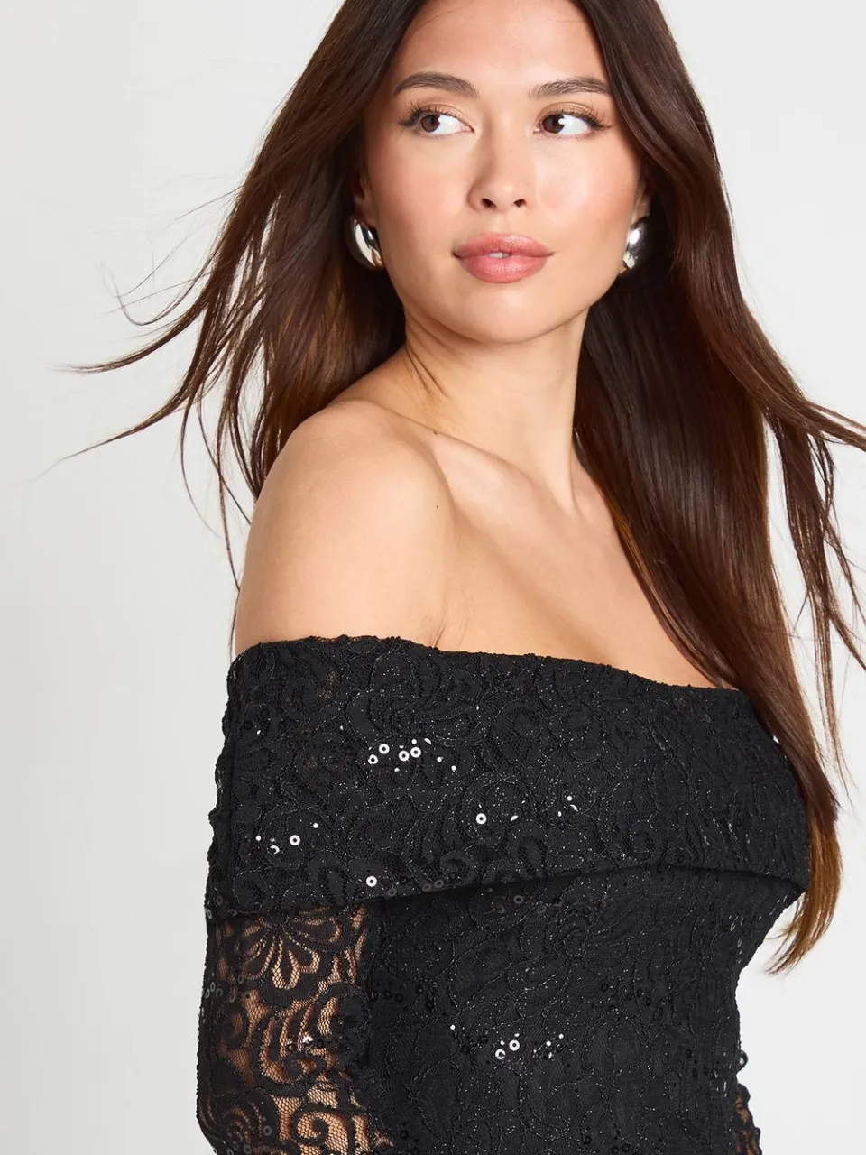 boohoo Dames Pailletten-kanten Bardot minijurk zwart, foto 4