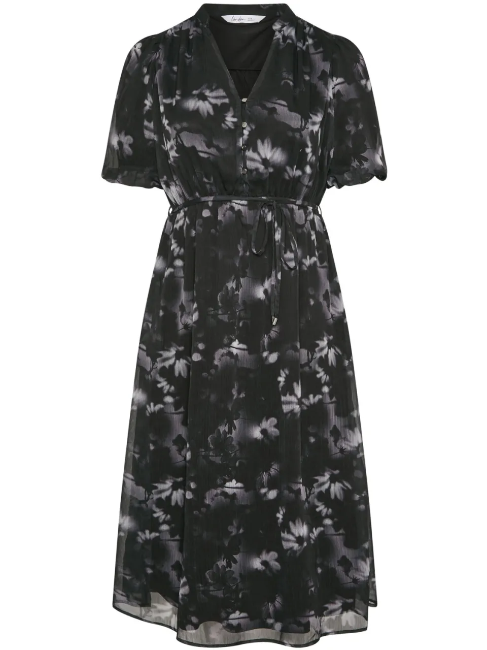Yours London Curve Grey Blurred Floral Puff Sleeve Shirt Dress, foto 2