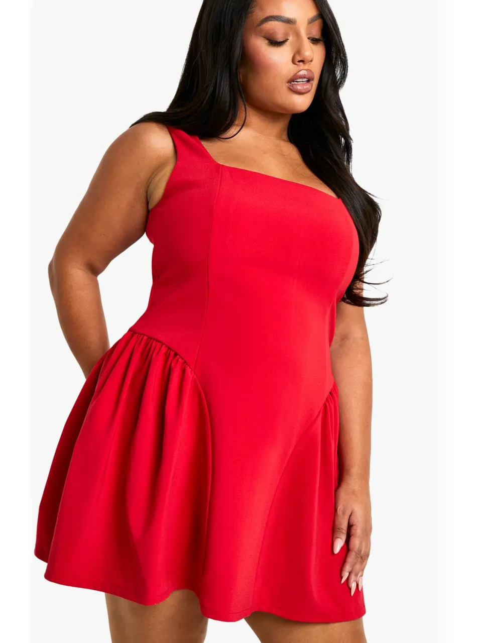 boohoo Dames Plus Skaterjurk met vierkante halslijn rood, foto 4