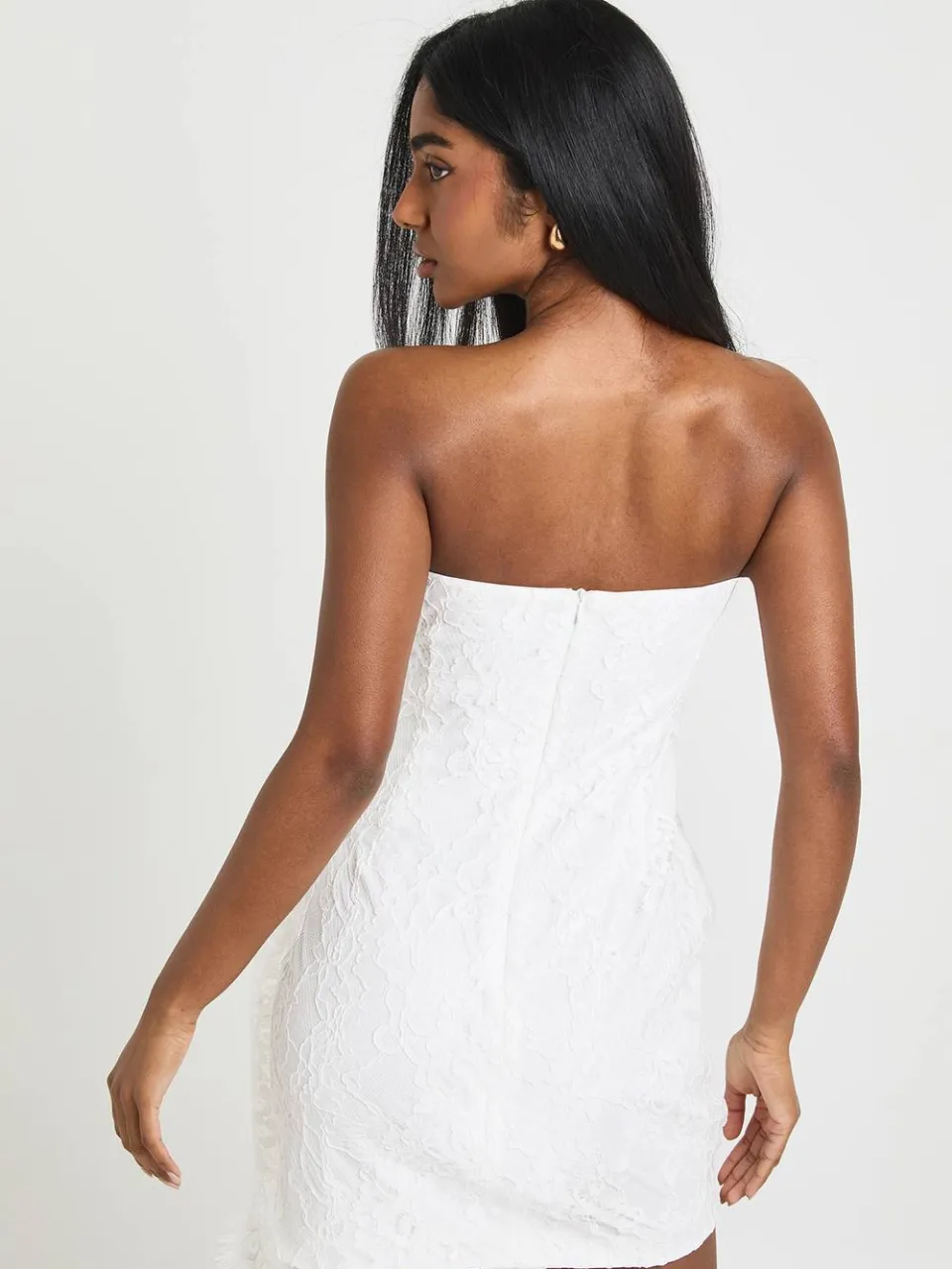 boohoo Dames Kanten Corset Drape Mini Jurk wit, foto 3