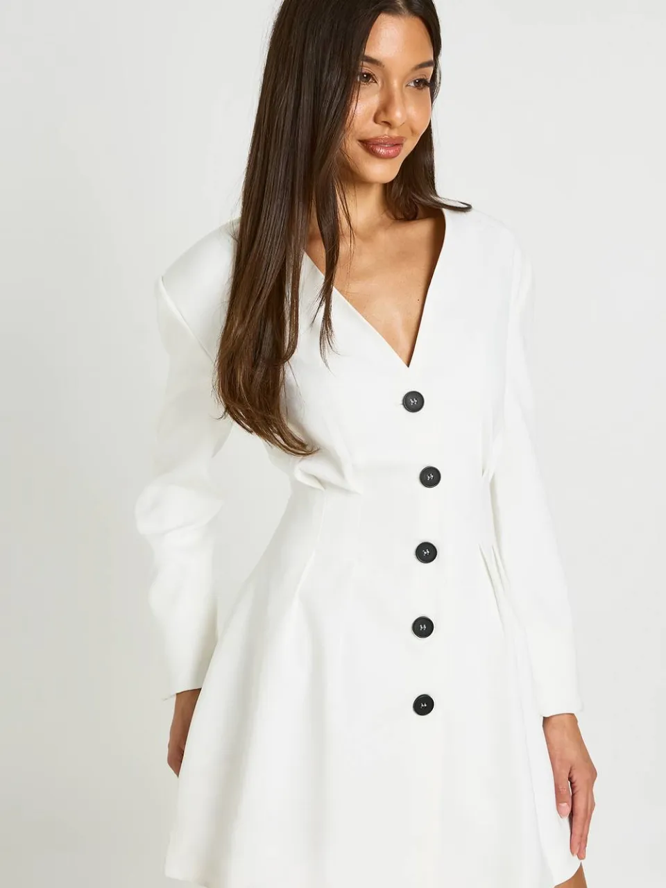 boohoo Dames Tall Lange Mouw Kraagloze Getailleerde Mini Jurk ivoor, foto 4