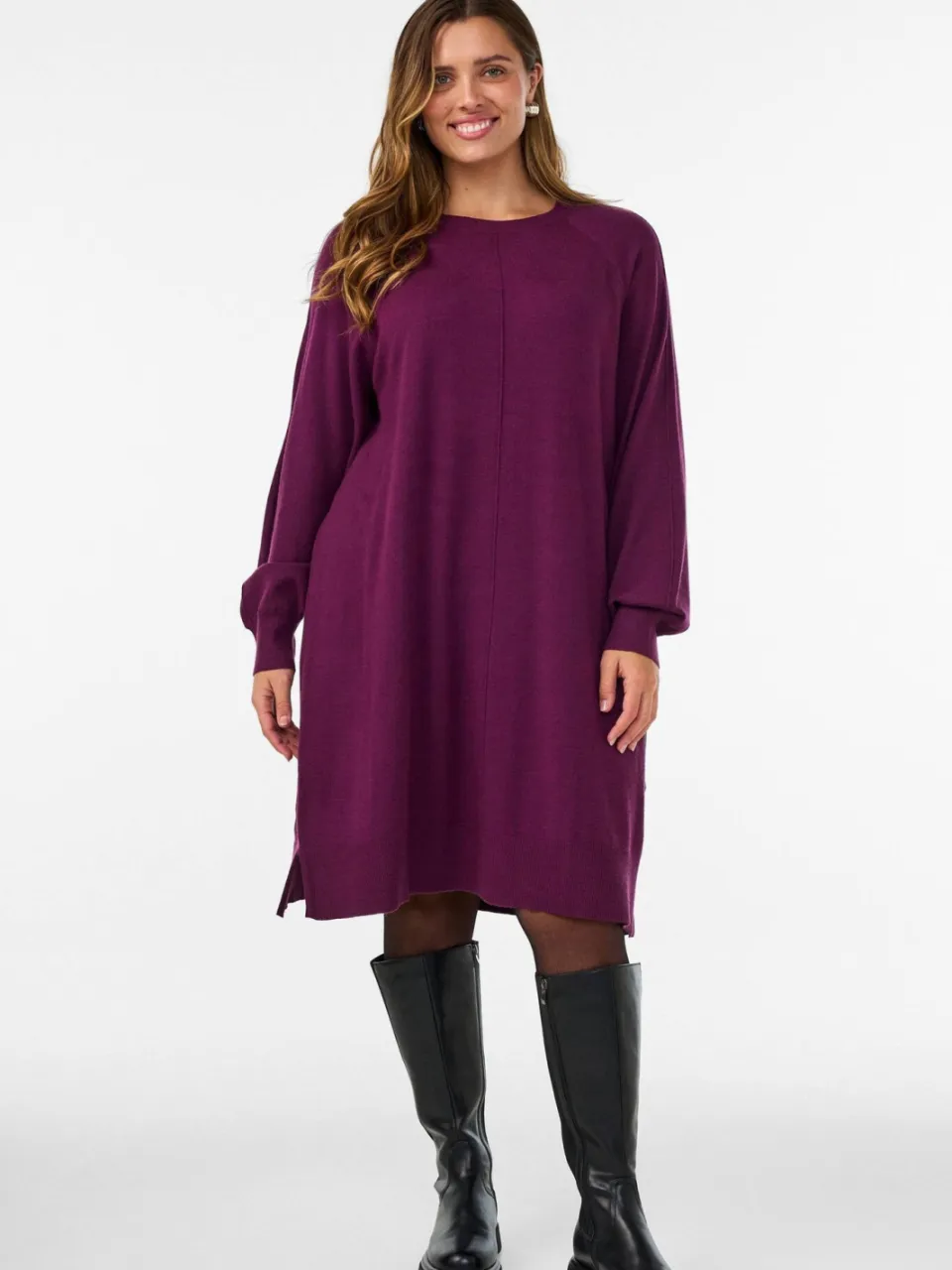 Zizzi Plus Size gebreide jurk - donkerpaars, foto 5