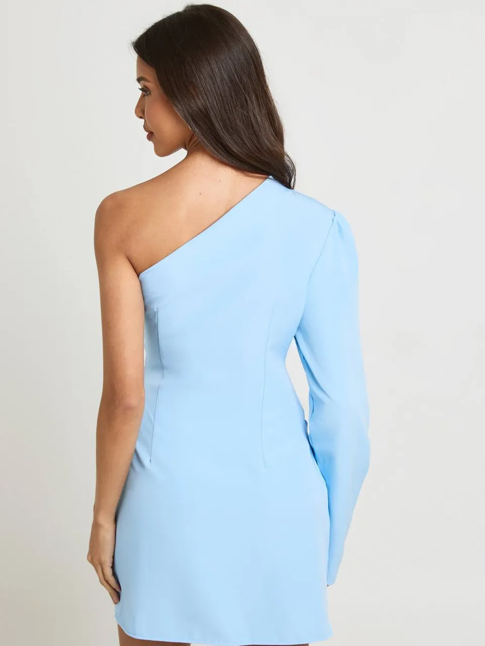 boohoo Dames Geweven Geplooid Mini-jurkje Met Éen Schouder pastelblauw, foto 3