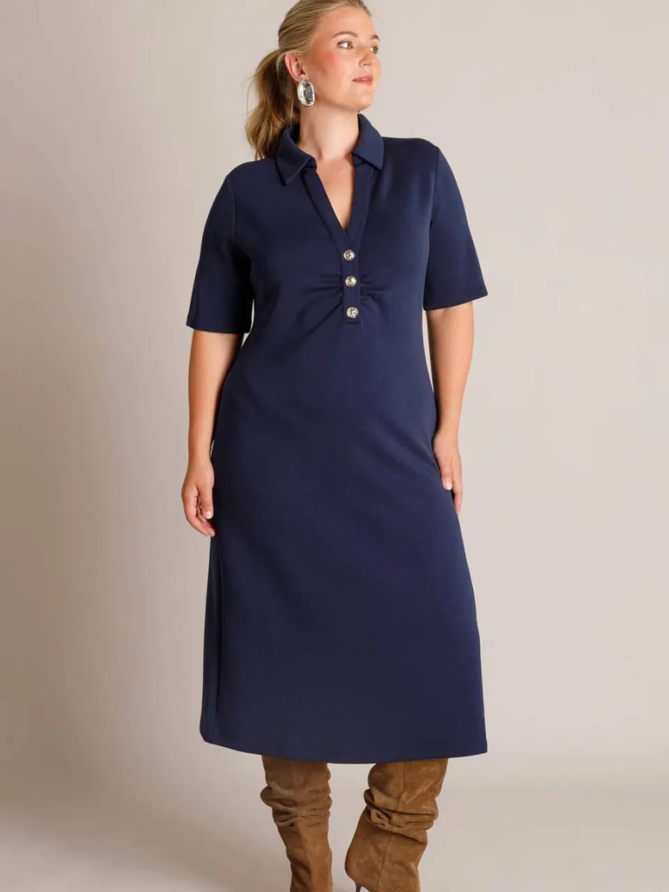 Yest Curve jurk met kraagje Plus Size - donkerblauw, foto 3
