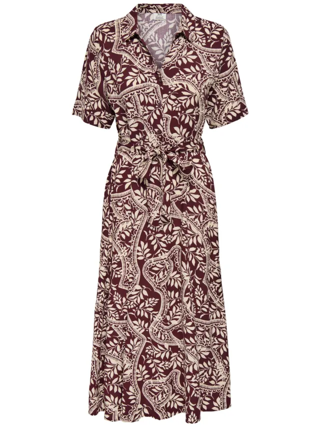 JDY maxi zomerjurk met ceintuur en print - donkerrood