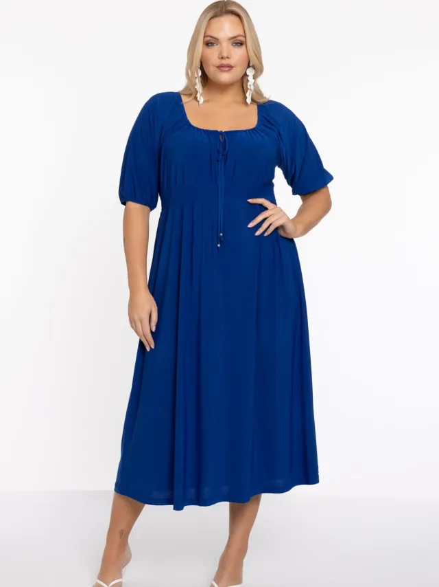 Yoek Jurk met gesmokte taille | Blauw