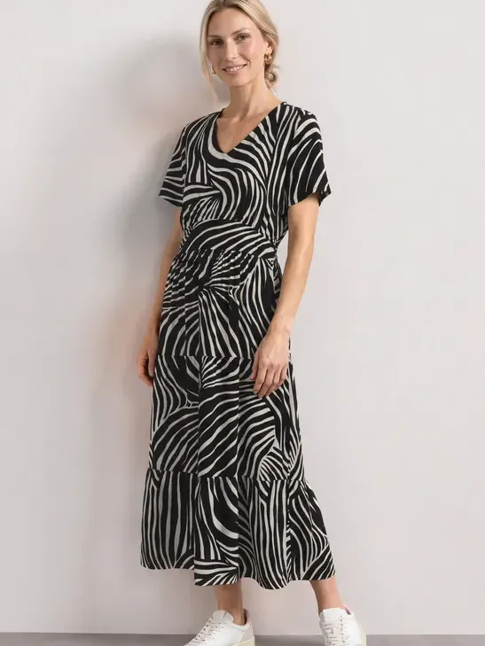 Street One Midi-jurk met print en smokdetail Zwart