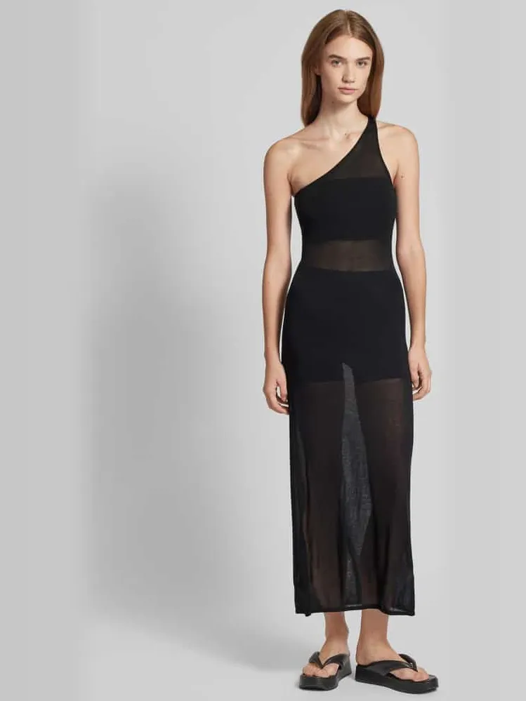 Calvin Klein Midi-jurk met one shoulder-band Zwart