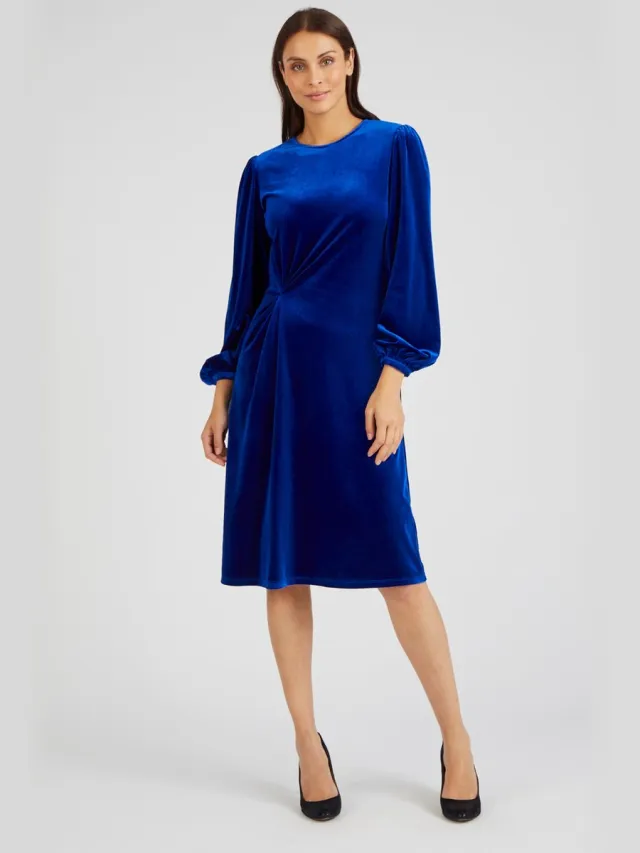 Damart Jurk gedrapeerd glad velours - Dames - Blauw - 44