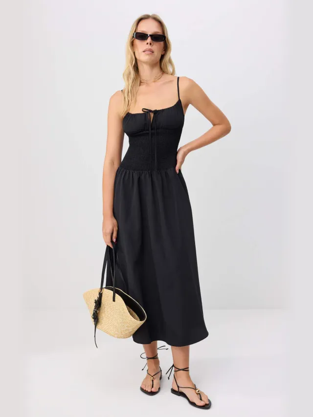 Trendyol TRENDYOLMİLLA Dames Zwart Effen Maxi Mouwloos Skater Jurken