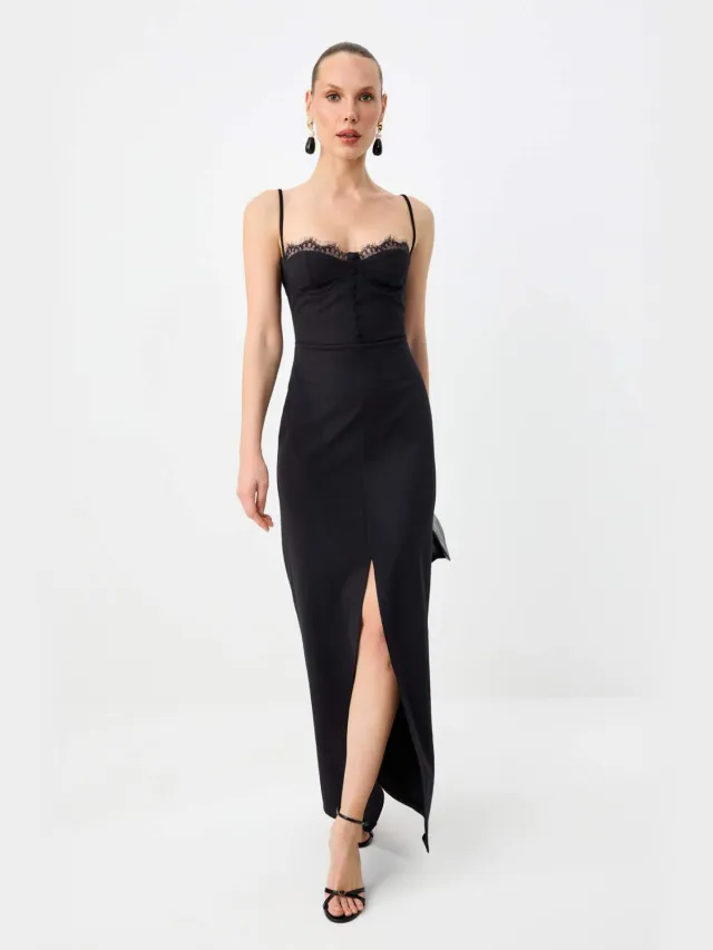 Trendyol TRENDYOLMİLLA Dames Zwart Effen Maxi Mouwloos Recht Avond & Gala Jurk