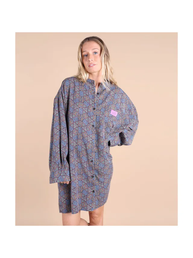 Oxbow Jurk Oxbow Oversized jurk met mandarijnkraag MOSAIC Grijs