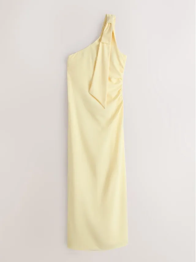 Next Dames - Maxi-bruidsmeisjesjurk met strik en één bedekte schouder - Geel Yellow