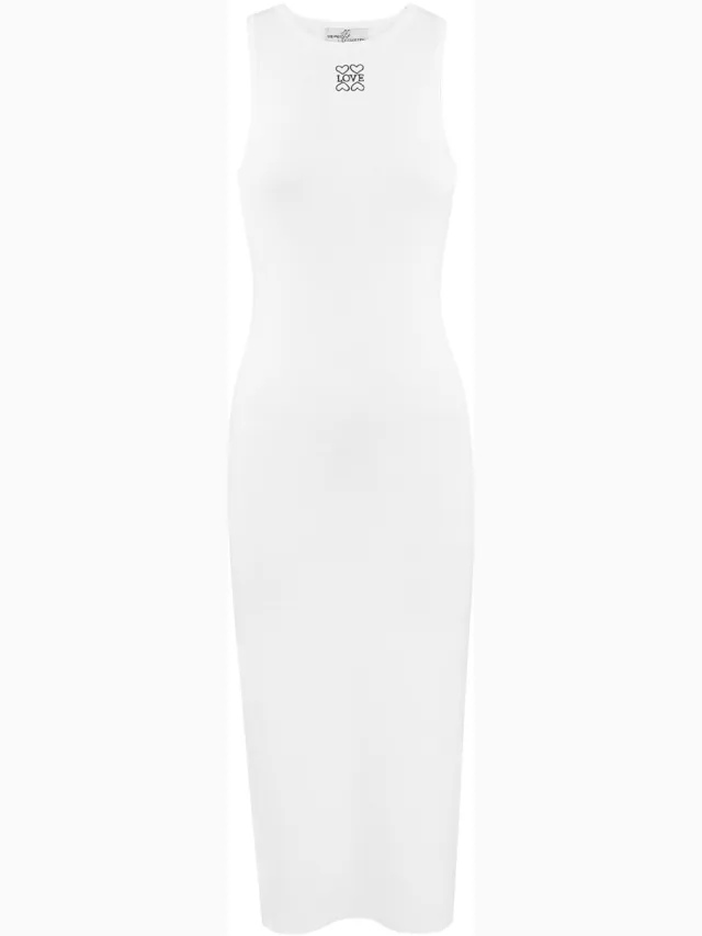 Gimme Elegant Slim Fit Midi Dress – Mouwloze Witte Jurk – Verfijnde Outfit voor elke Gelegenheid - Wit