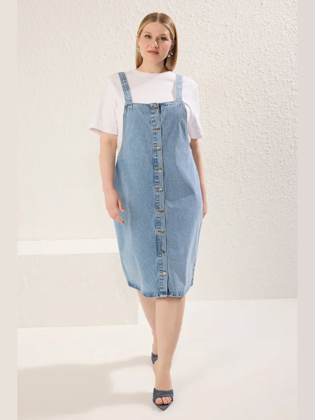 Trendyol Curve Dames Blauw Effen Midi Mouwloos Casual Gilet Grote maten Jurk