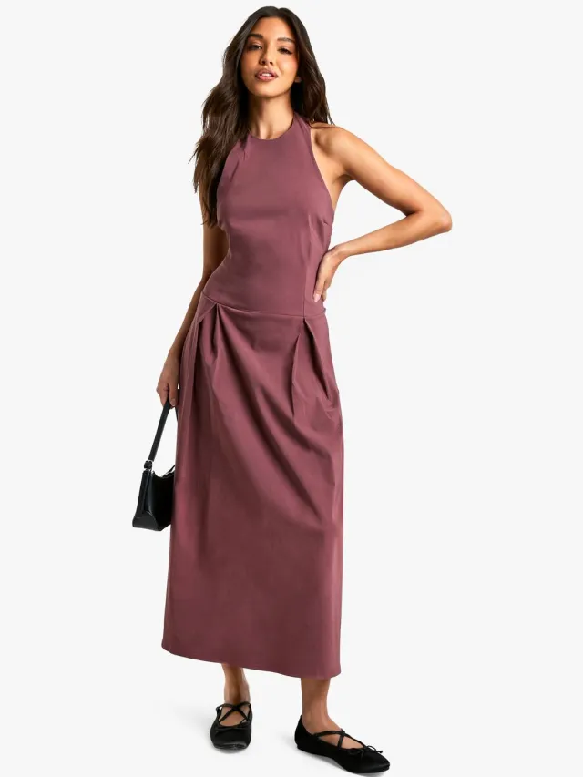 boohoo Dames Bengaline Halter Neck Midaxi Skater Jurk Mauve