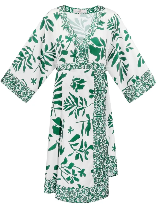 Gimme Bohemian Mini-Jurk met V-Hals en Flared Mouwen - Groen