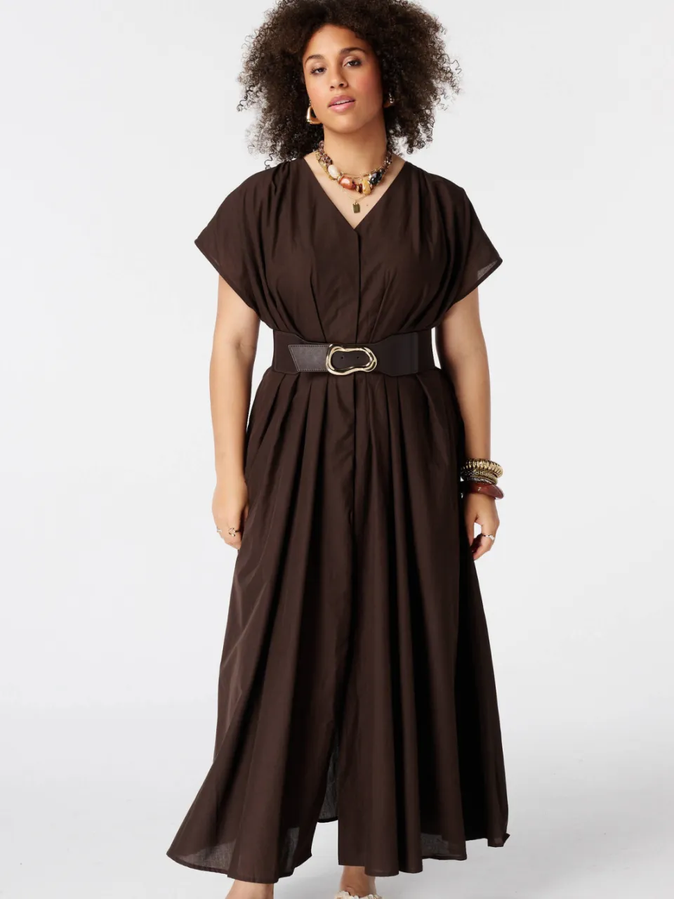 MS Mode Plus Size midi jurk met ceintuur - bruin, foto 3