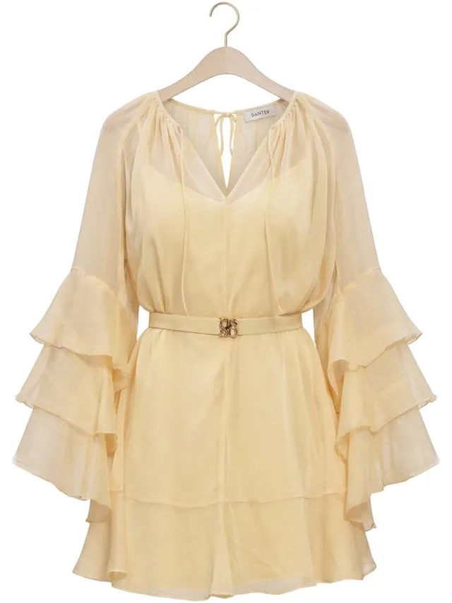Dante6 Solstice Boho Chiffon Short Dress Dames - Jurk - Geel