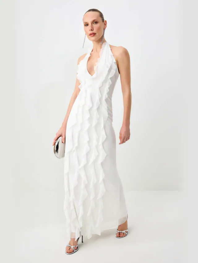 Trendyol TRENDYOLMİLLA Dames Wit Effen Maxi Mouwloos Diploma-uitreiking / Gala A-lijn Avond & Gala Jurk