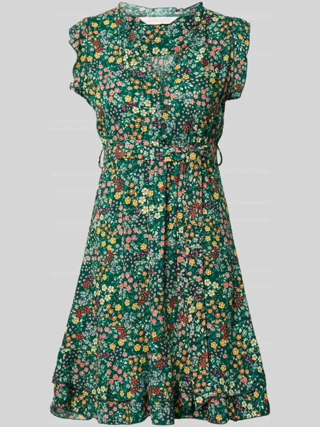 Apricot mini-jurk van pure viscose met een florale all-over print groen, foto 2