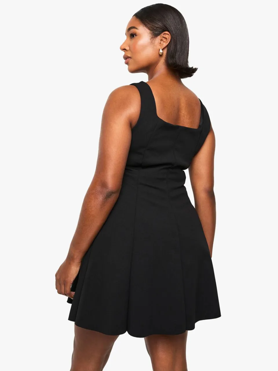 boohoo Dames Plus Double Bengaline Gestructureerde Gepaneerde Mini Skater Jurk zwart, foto 2