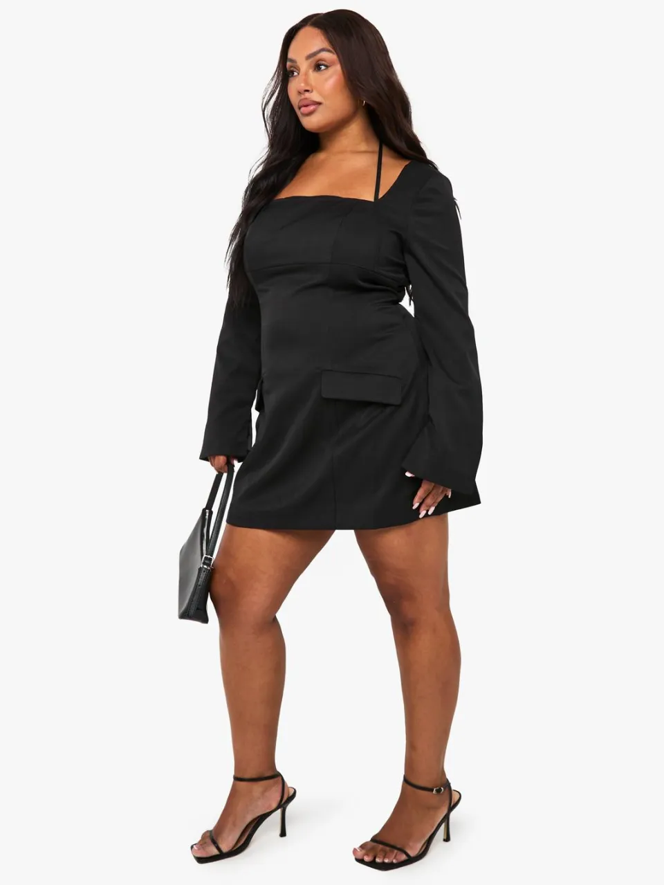 boohoo Dames Op maat gesneden shiftjurk met Plus-zakdetail zwart, foto 2