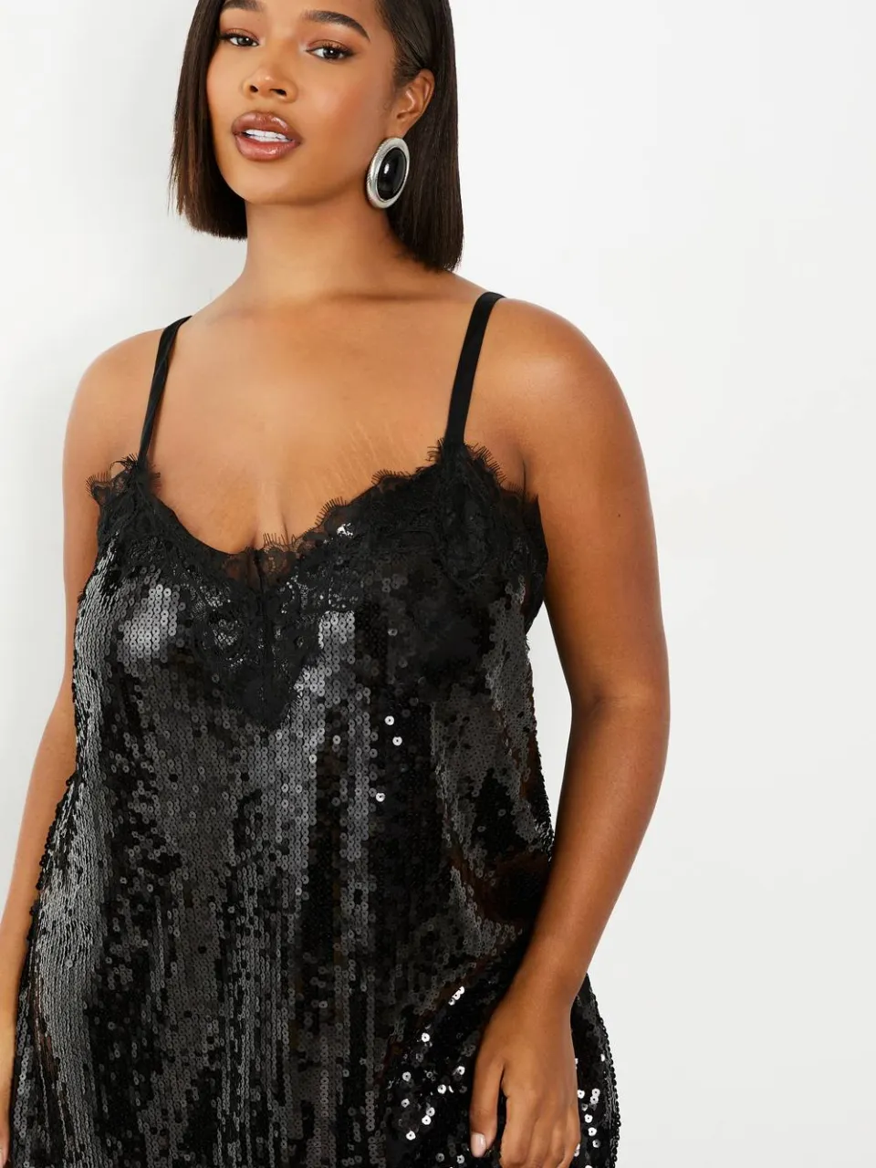 boohoo Dames Plus kantenrand pailletten cami-jurk zwart, foto 5