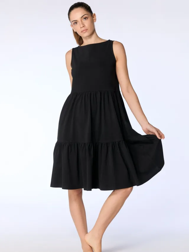 Leela Cotton dames vegan Jurk Ruffled Zwart