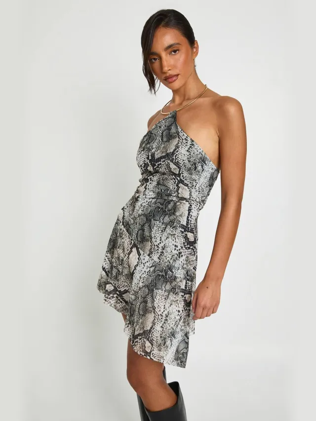 boohoo Dames Halternek Mesh Jurk Met Slangenprint, foto 2