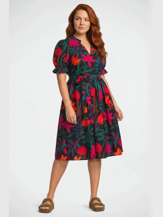 GREAT LOOKS midi jurk met bloemenprint Multi