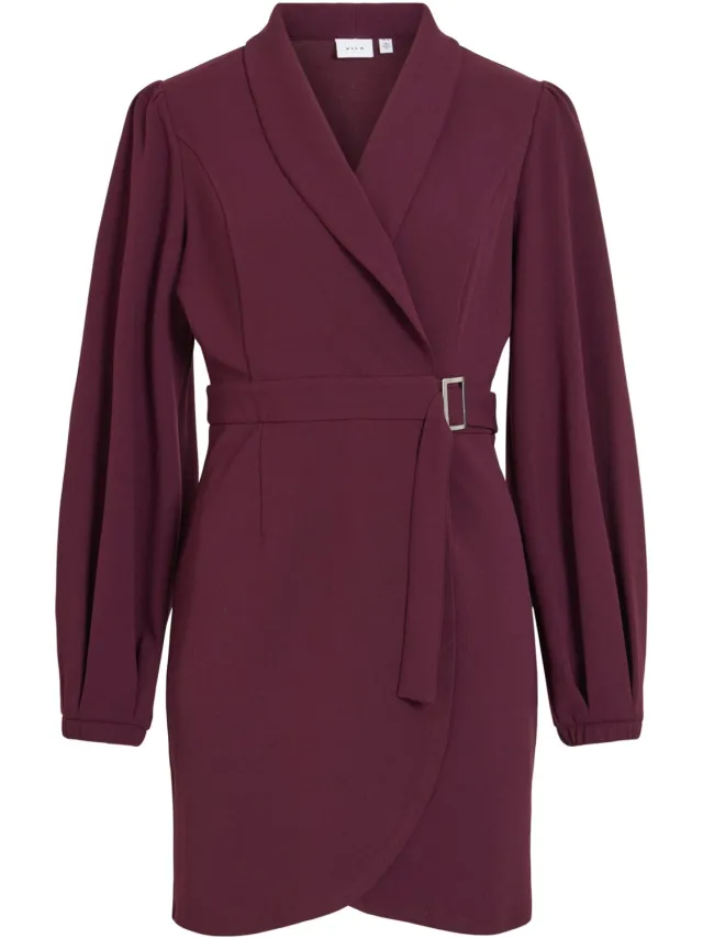 Vila Jurk Viclua L/s Belted Wrap Short Dress/ 14123070 Port Royale Dames Maat Bordeaux